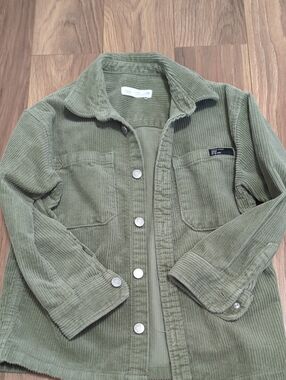 Zara Olive Green Corduroy Button-Up Jacket